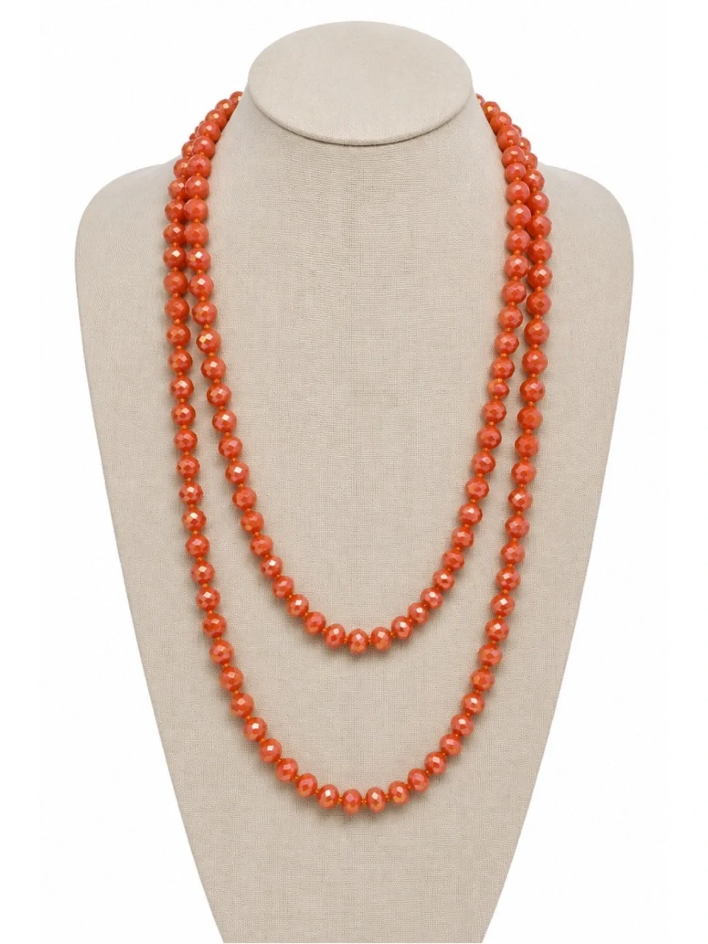 Elegant Orange Shimmery Faceted Glass Crystal Long beaded necklace